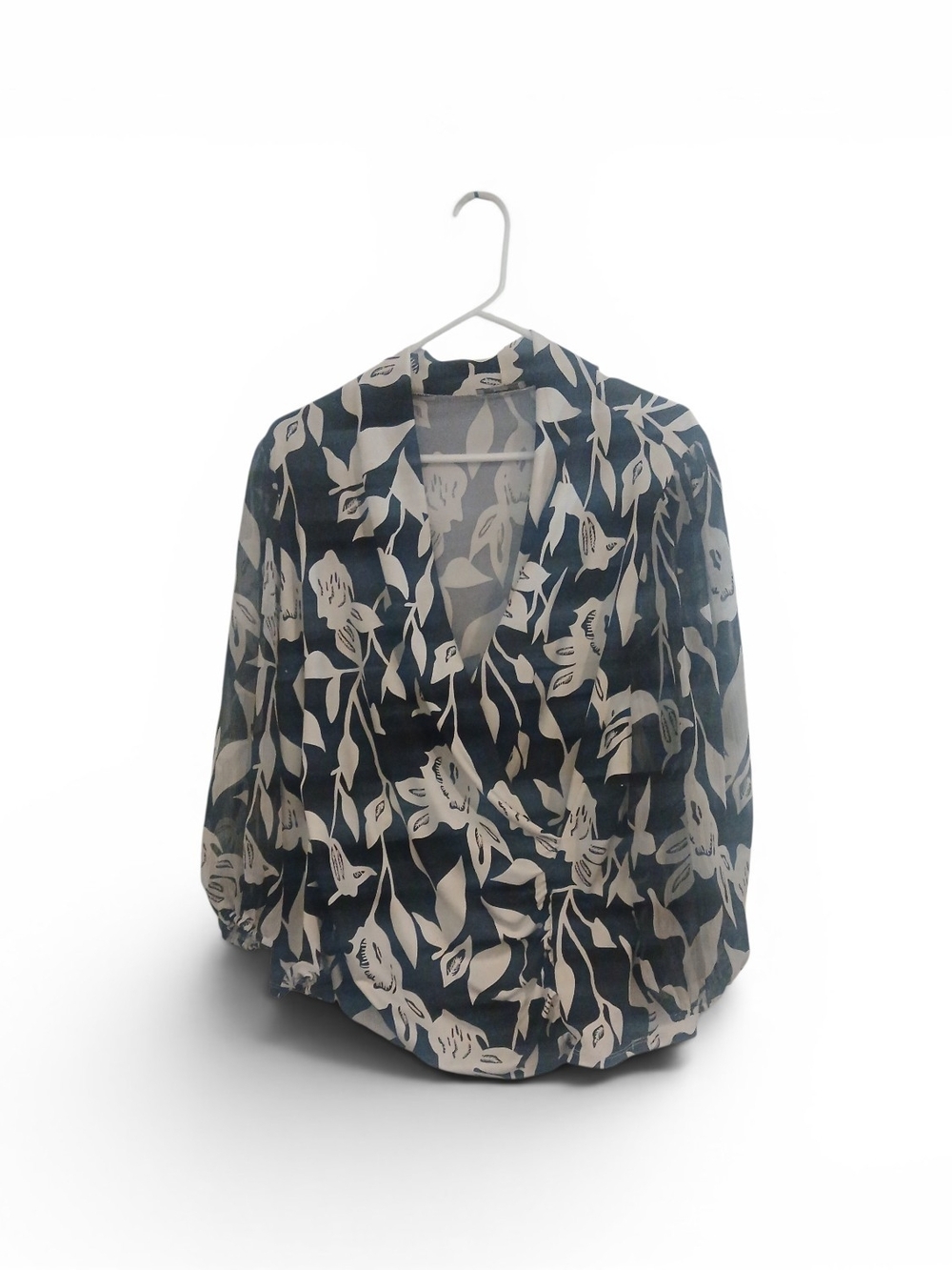 Chenault Navy Blouse with White Floral Print